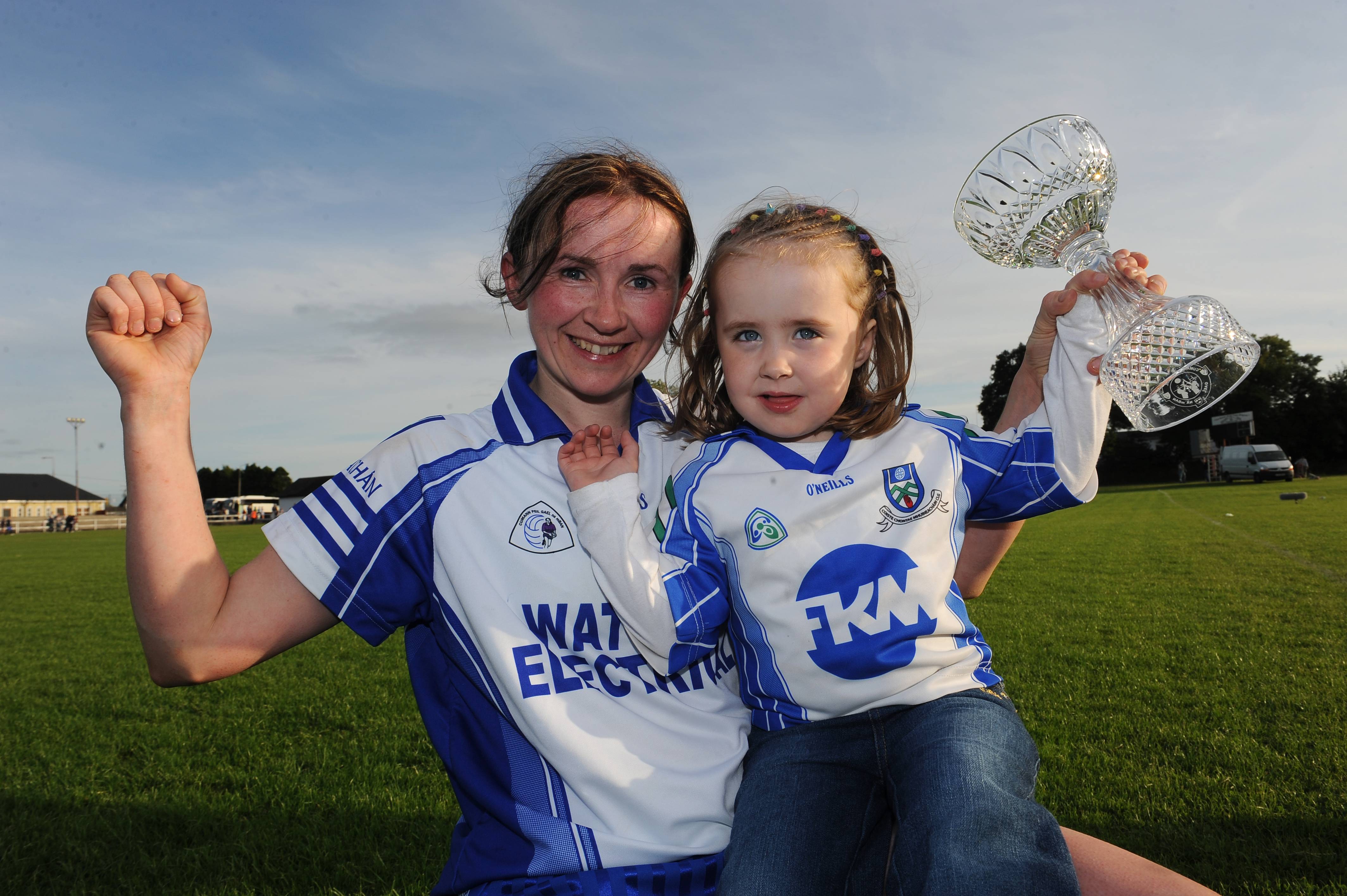 15 August 2009; Player of the match Monaghan's Niamh Kindlon celebrates victory with her 3 year old niece Nicole Kindlon. TG4 All-Ireland Ladies Football Senior Championship Quarter-Final, Monaghan v Galway, Ballymahon GAA Club, Ballymahon, Co. Longford. Picture credit: Paul Mohan / SPORTSFILE *** NO REPRODUCTION FEE ***
