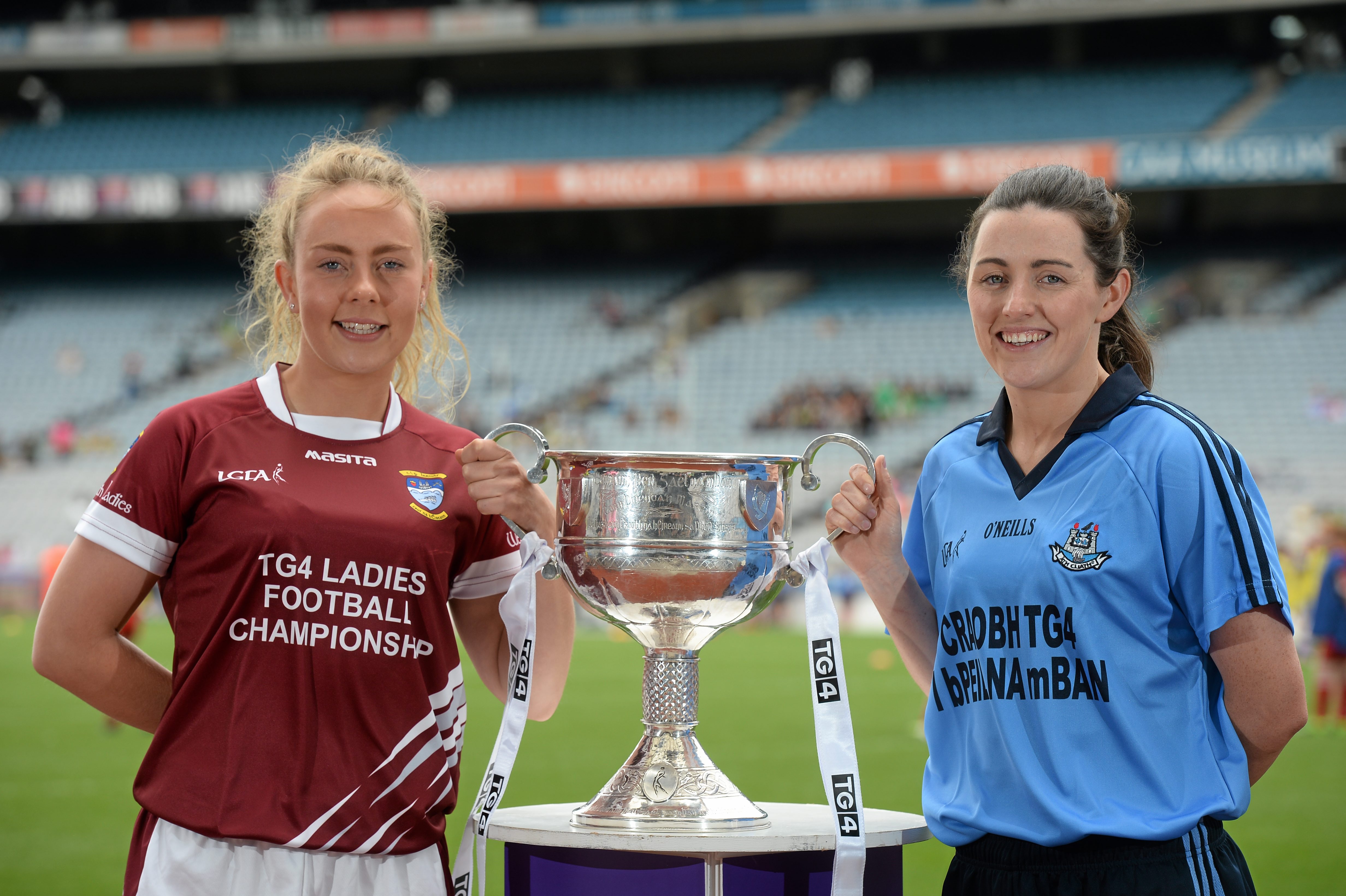 6 July 2015; Pictured at the launch of the TG4 Ladies All Ireland Senior Football Championship are Jennifer Rogers, Westmeath, left, and Lyndsey Davey, Dublin. The championship, which begins with the first matches on July 25th will culminate with the TG4 All Ireland Finals in Croke Park on September 27th. Cork will hope to win tenth third All Ireland title in 11 years but will face the highest level of competition in years. All supporters of the sport are being asked to support the championship, to Be the Difference, Be There #BetheDiff. Croke Park, Dublin. Picture credit: Piaras Ó Mídheach / SPORTSFILE *** NO REPRODUCTION FEE ***