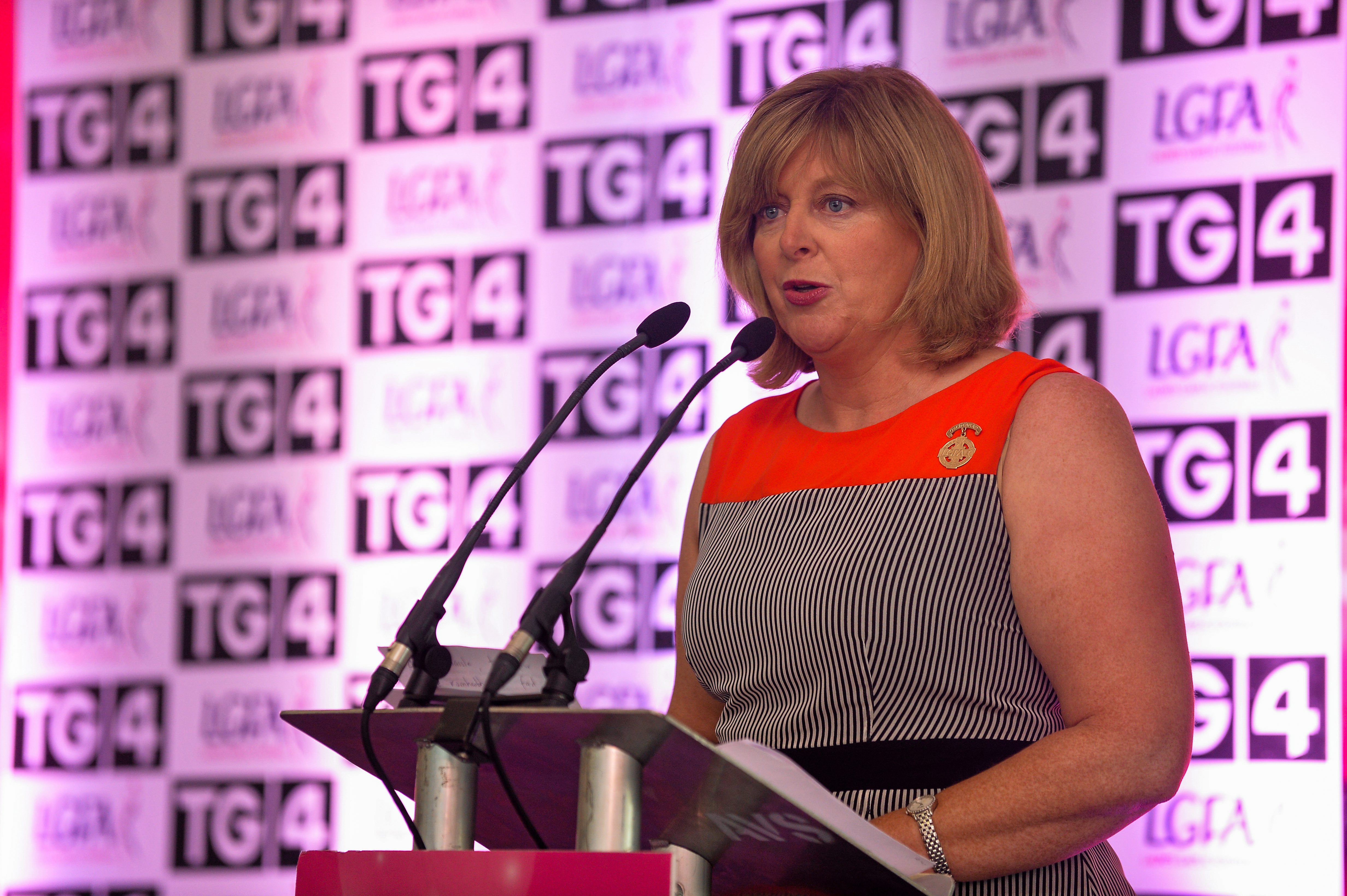 6 July 2015; Marie Hickey, President, Ladies Gaelic Football Association, speaking at the launch of the TG4 Ladies All Ireland Football Championship. The championship, which begins with the first matches on July 25th will culminate with the TG4 All Ireland Finals in Croke Park on September 27th. Cork will hope to win their tenth All Ireland title in 11 years but will face the highest level of competition in years. All supporters of the sport are being asked to support the championship, to Be the Difference, Be There #BetheDiff. Croke Park, Dublin. Picture credit: Brendan Moran / SPORTSFILE *** NO REPRODUCTION FEE ***