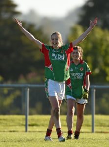 26 September 2015; Aine Tighe, Kiltubrid, Co. Leitrim, celebrates at the end of the game after beating Foxrock Cabinteely, Co. Dublin, in the Senior All-Ireland Ladies Football Club Sevens Shield Final. Naomh Mearnog, Portmarnock, Co. Dublin. Picture credit: Paul Mohan / SPORTSFILE *** NO REPRODUCTION FEE ***