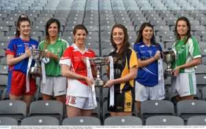 1 December 2015; Pictured at the Ladies All Ireland Club Championships are, from left, Shelly Melia, Dunboyne, Co. Meath, Kelly Boyce Jordan, Milltown, Co. Westmeath, Eileen McElroy, Donaghmoyne, Co. Monaghan, Roisín O'Sullivan, Mourneabbey, Co. Cork,  Laura O'Sullivan, Bantry Blues, Co. Cork, and Anne Marie O'Gorman, Cahir, Co. Tipperary, who will contest the finals this Saturday and Sunday. Full details available from www.ladiesgaelic.ie. Croke Park, Dublin. Picture credit: Paul Mohan / SPORTSFILE