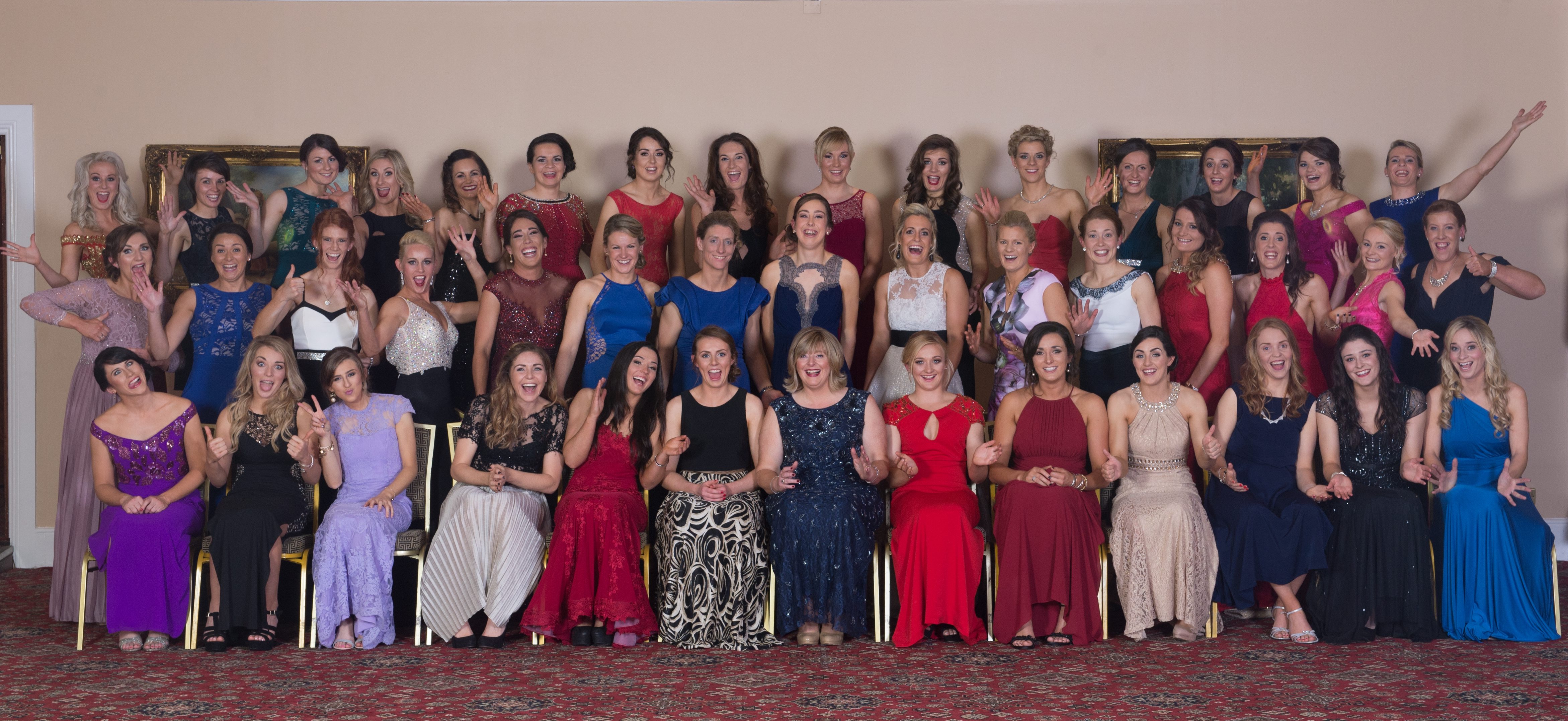 14 November 2015; The All Star Nominees with Marie Hickey, President, LGFA, before the awards. 2015 LGFA TG4 Ladies Football Allstar Awards, CityWest Hotel, Saggart, Co. Dublin. Picture credit: Brendan Moran / SPORTSFILE *** NO REPRODUCTION FEE ***