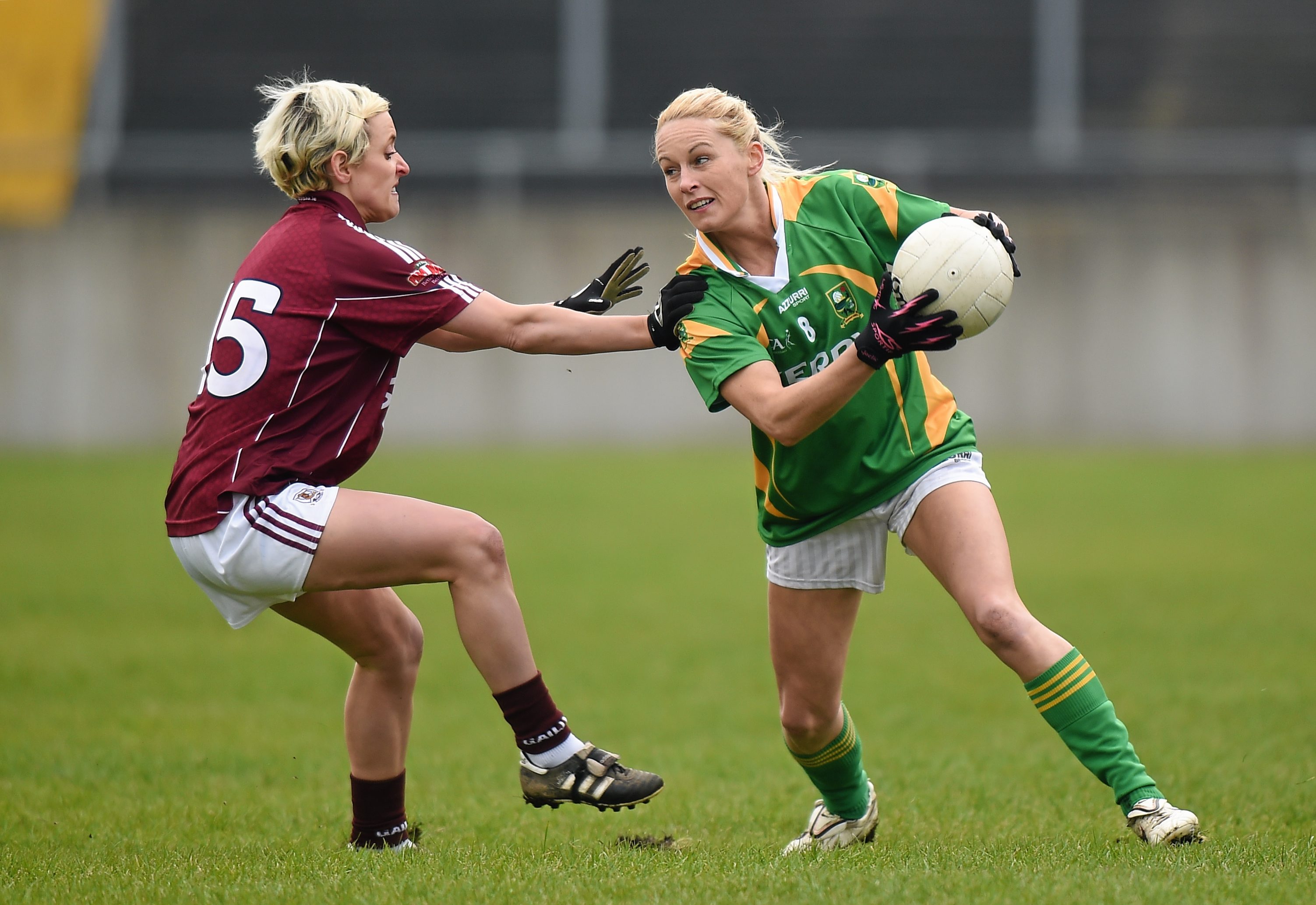 15 March 2015; Bernie Breen, Kerry, in action against Edel Concannon, Galway. TESCO HomeGrown Ladies National Football League, Division 1, Round 5, Galway v Kerry, Tuam Stadium, Tuam, Co. Galway. Picture credit: Pat Murphy / SPORTSFILE *** NO REPRODUCTION FEE ***