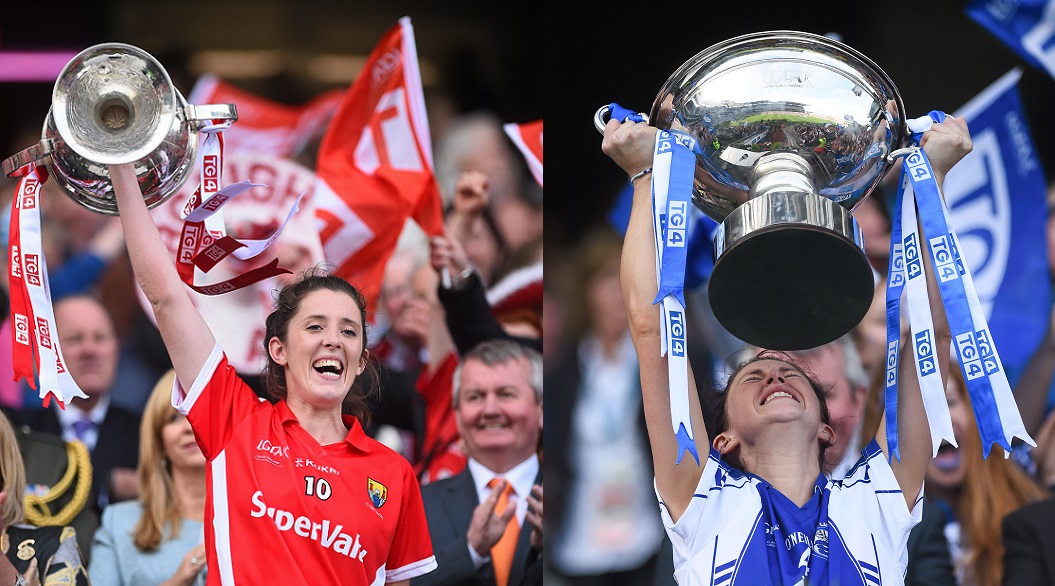 27 September 2015; Cork captain Ciara O'Sullivan lifts the cup. TG4 Ladies Football All-Ireland Senior Championship Final, Croke Park, Dublin. Picture credit: Ramsey Cardy / SPORTSFILE *** NO REPRODUCTION FEE ***