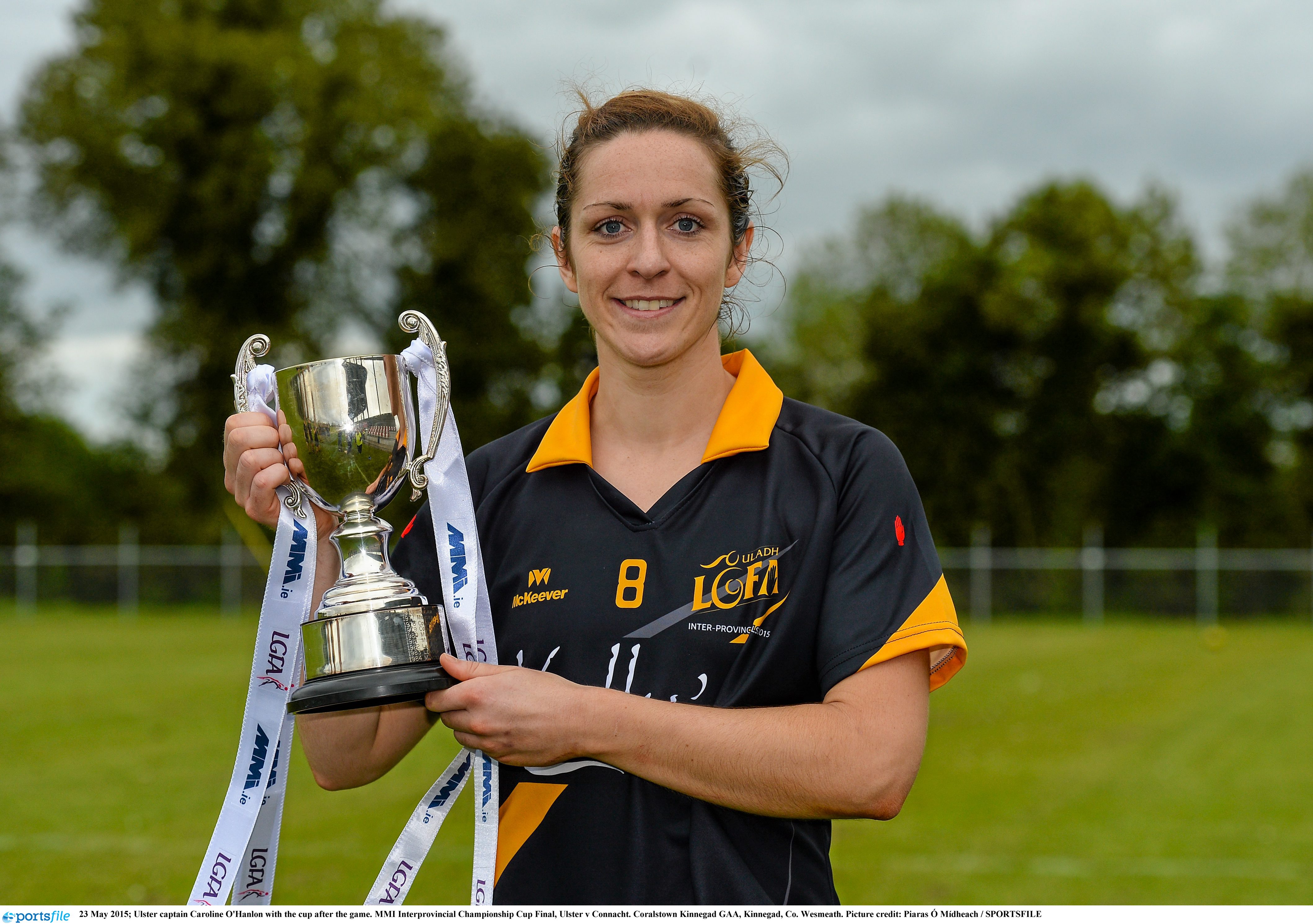 23 May 2015; Ulster captain Caroline O'Hanlon with the cup after the game. MMI Interprovincial Championship Cup Final, Ulster v Connacht. Coralstown Kinnegad GAA, Kinnegad, Co. Wesmeath. Picture credit: Piaras Ó Mídheach / SPORTSFILE