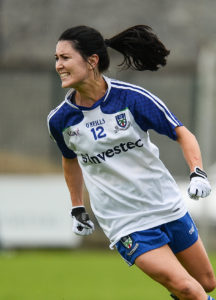 20 August 2016; Therese Scott of Monaghan celebrates after scoring her sides third goal during the TG4 Ladies Football All-Ireland Senior Championship Quarter-Final game between Monaghan and Kerry at St Brendan's Park in Birr, Co Offaly. Photo by Sam Barnes/Sportsfile *** NO REPRODUCTION FEE ***