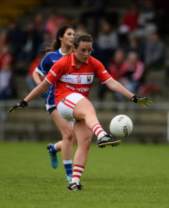 20 August 2016; Orlagh Farmer of Cork during the TG4 Ladies Football All-Ireland Senior Championship Quarter-Final game between Cavan and Cork at St Brendan's Park in Birr, Co Offaly. Photo by Sam Barnes/Sportsfile *** NO REPRODUCTION FEE ***
