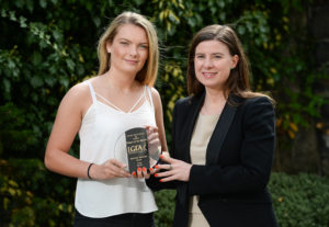 26 August 2016; Saoirse Noonan, left, of Cork is presented with The Croke Park Ladies Football Player of the Month award for July by Muireann King, Director of Sales and Marketing, The Croke Park, at The Croke Park on Jones Road, Dublin. Photo by Seb Daly/Sportsfile *** NO REPRODUCTION FEE ***