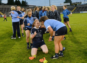 27 August 2016; Ciara Trant of Dublin, centre, celebrates with Aoife Curran, left, and Niamh Collins after the TG4 Ladies Football All-Ireland Senior Championship Semi-Final game between Dublin and Mayo at Kingspan Breffni Park in Cavan. Photo by Piaras Ó Mídheach/Sportsfile *** NO REPRODUCTION FEE ***